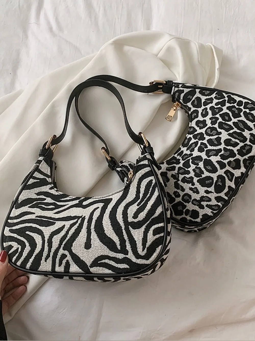 Montana West Black & White Zebra Print Fabric & Vegan Leather Hobo Shoulder Bag